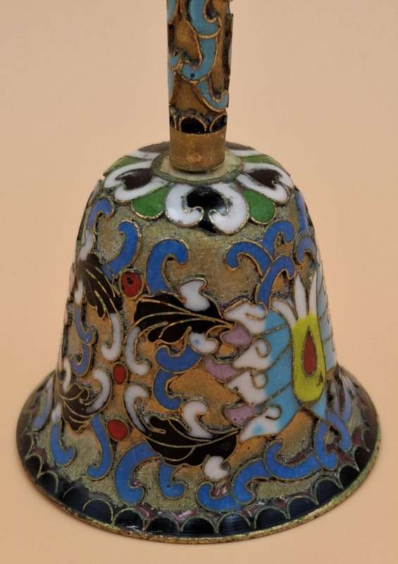 Vintage Relief Cloisanne Dinner Bell - Great Workmanship - 11.5cm H - has the Original Bell Clapper