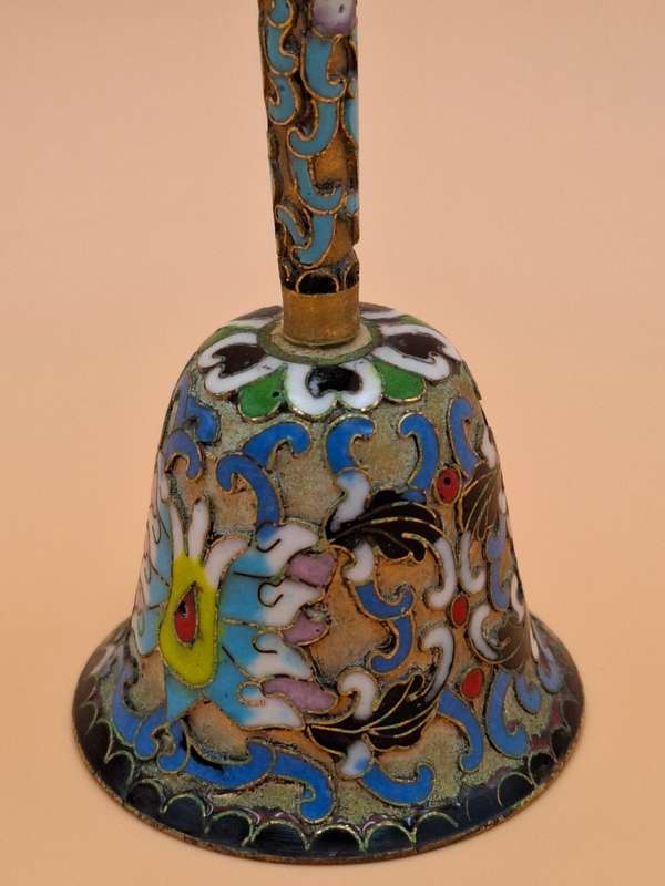 Vintage Relief Cloisanne Dinner Bell - Great Workmanship - 11.5cm H - has the Original Bell Clapper