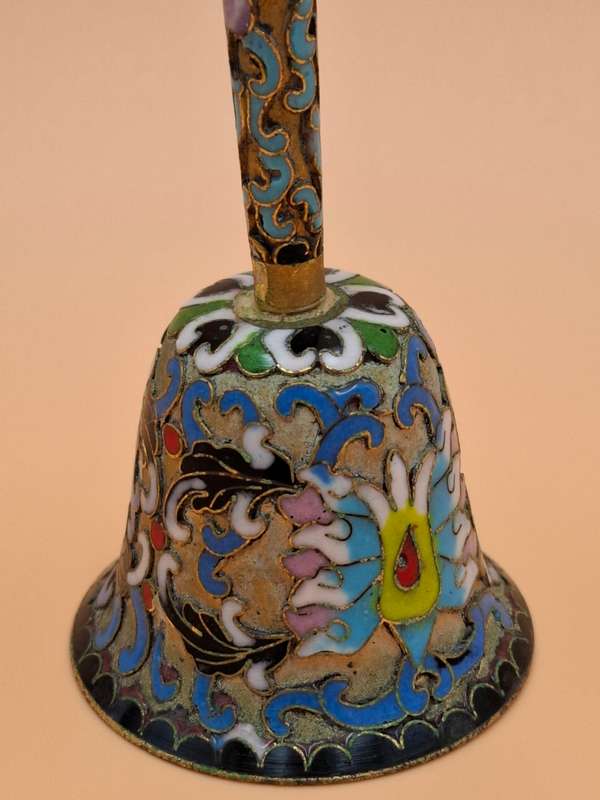 Vintage Relief Cloisanne Dinner Bell - Great Workmanship - 11.5cm H - has the Original Bell Clapper