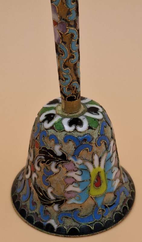 Vintage Relief Cloisanne Dinner Bell - Great Workmanship - 11.5cm H - has the Original Bell Clapper