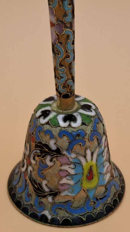 Vintage Relief Cloisanne Dinner Bell - Great Workmanship - 11.5cm H - has the Original Bell Clapper