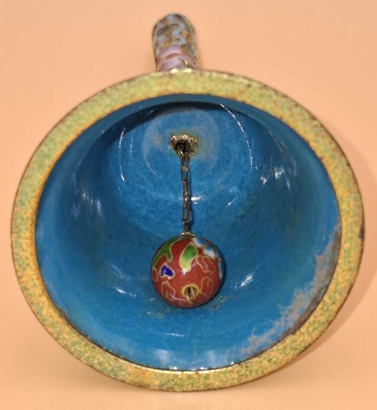 Vintage Relief Cloisanne Dinner Bell - Great Workmanship - 11.5cm H - has the Original Bell Clapper