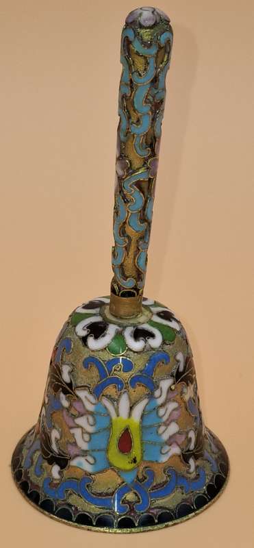 Vintage Relief Cloisanne Dinner Bell - Great Workmanship - 11.5cm H - has the Original Bell Clapper