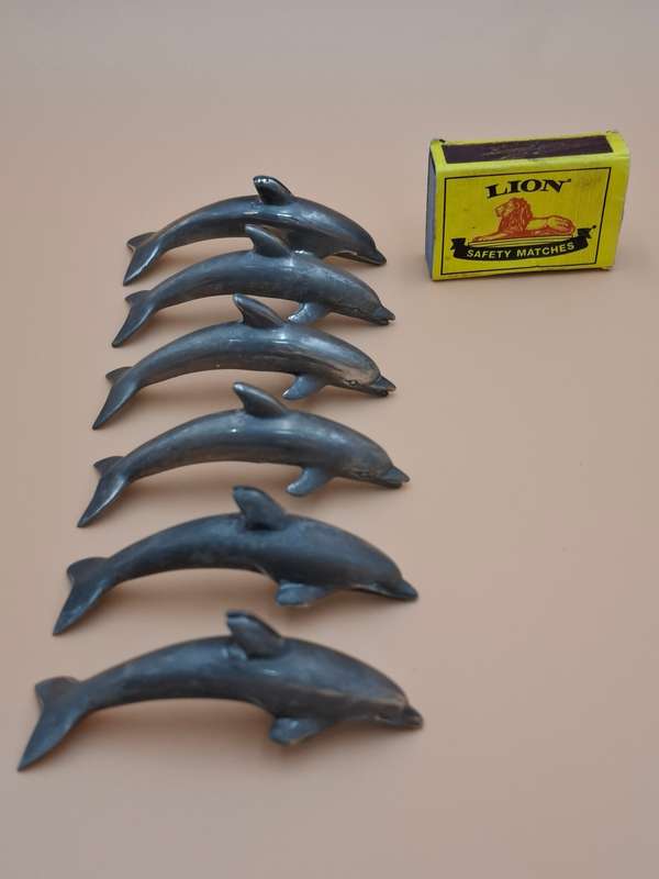 Vintage Pewter Dolphin Place Card Holders x 6