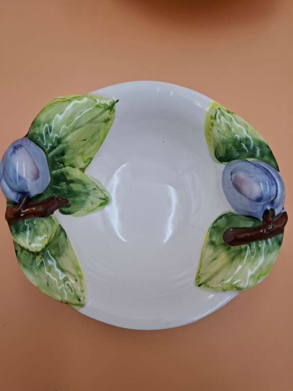Vintage Lime Green & Blue Patterned Ceramic Dessert Bowls x 6 - Made in Germany
