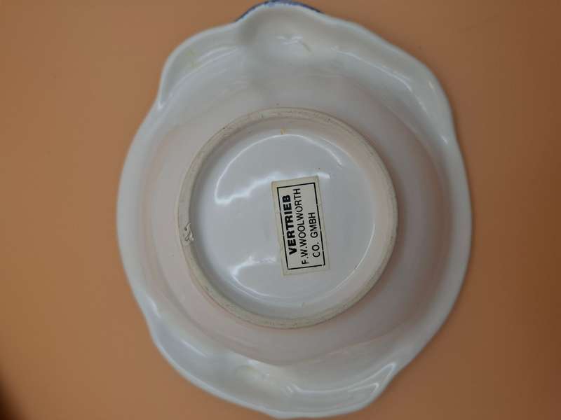 Vintage Lime Green & Blue Patterned Ceramic Dessert Bowls x 6 - Made in Germany
