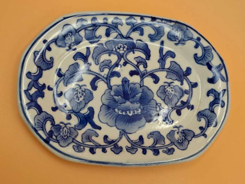 Vintage Victorian Ironstone Blue & White Tureen Dish with Lid & Serving Plate