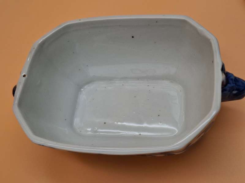 Vintage Victorian Ironstone Blue & White Tureen Dish with Lid & Serving Plate