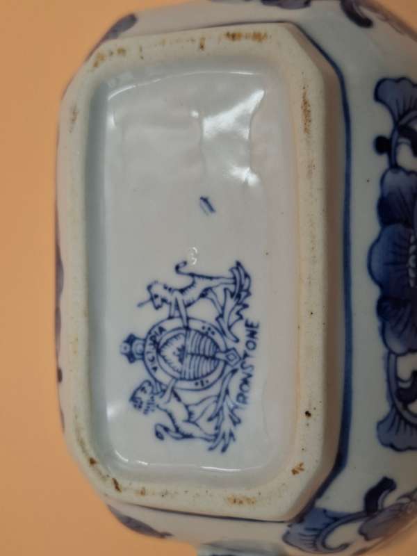 Vintage Victorian Ironstone Blue & White Tureen Dish with Lid & Serving Plate