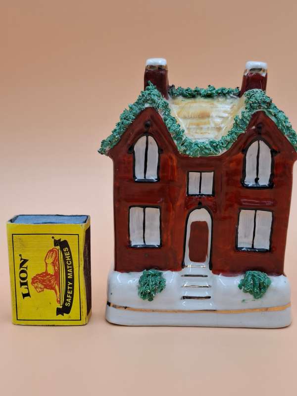 Vintage Staffordshire House Coin Bank with Gold Accent Trim