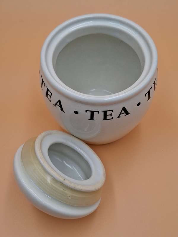 Vintage Porcelain Tea Caddy Storage Jar - White with lid in excellent condition