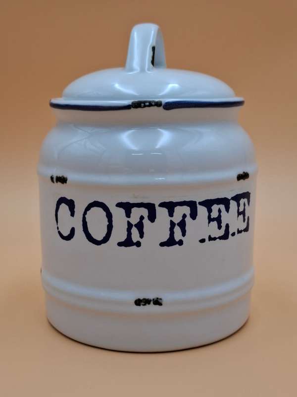 Vintage looking Ceramic Storage Canisters Coffee & Sugar with Blue Letters