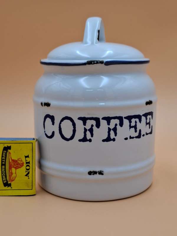 Vintage looking Ceramic Storage Canisters Coffee & Sugar with Blue Letters