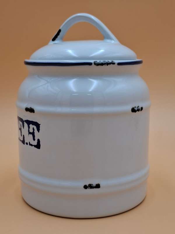 Vintage looking Ceramic Storage Canisters Coffee & Sugar with Blue Letters