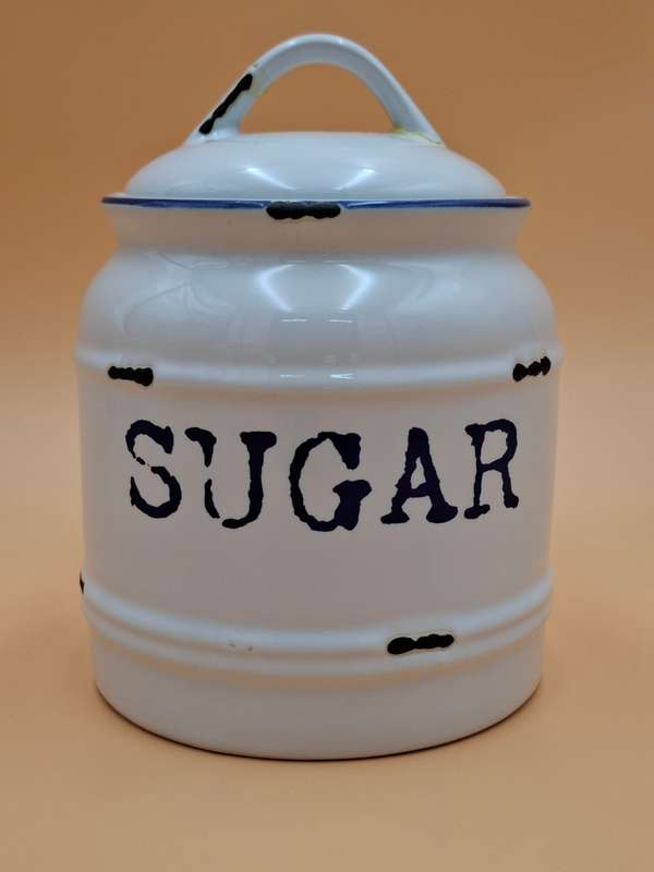 Vintage looking Ceramic Storage Canisters Coffee & Sugar with Blue Letters