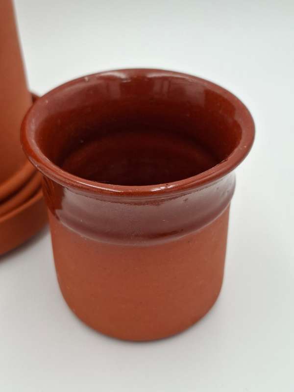 Terracotta Water Jug with Cup & Drip Tray - A Rustic match