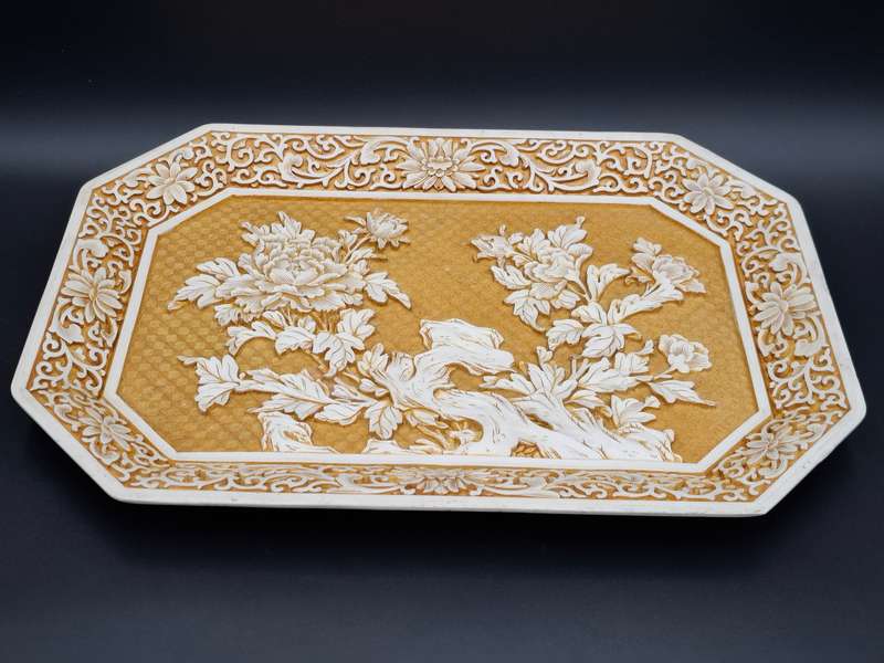 Vintage Ivory Cinnabar Carved Rectangular Tray - Unique & Rare