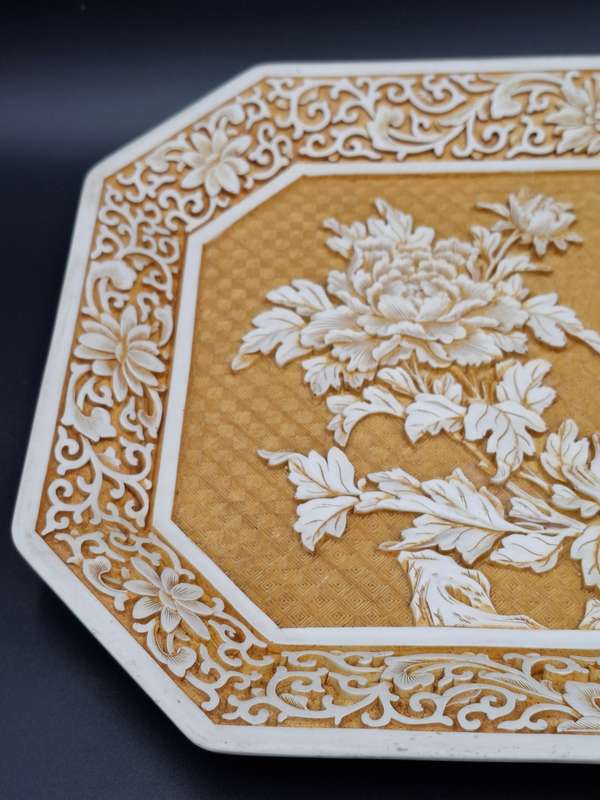 Vintage Ivory Cinnabar Carved Rectangular Tray - Unique & Rare