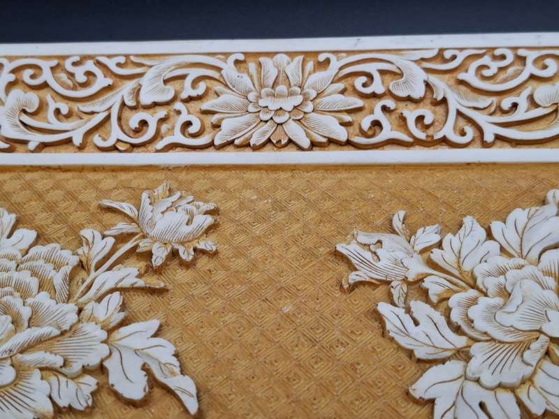 Vintage Ivory Cinnabar Carved Rectangular Tray - Unique & Rare
