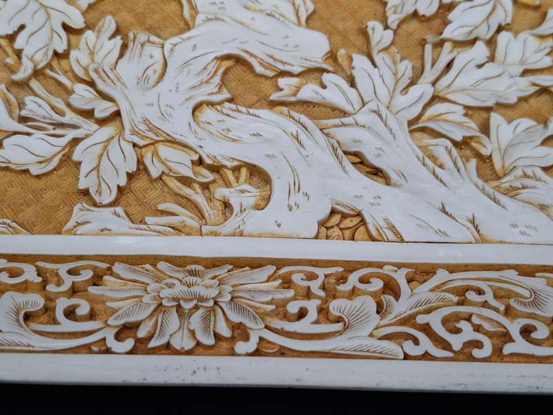 Vintage Ivory Cinnabar Carved Rectangular Tray - Unique & Rare