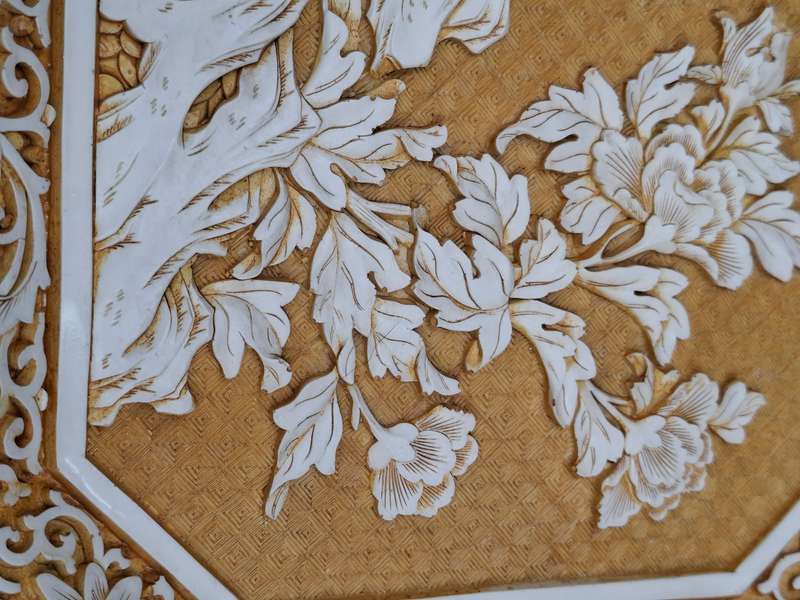 Vintage Ivory Cinnabar Carved Rectangular Tray - Unique & Rare