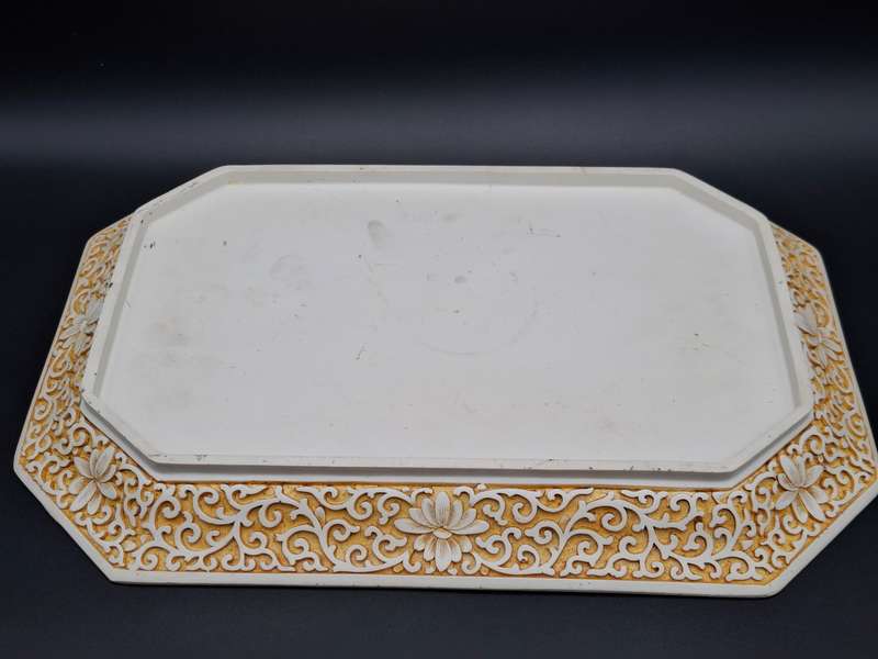 Vintage Ivory Cinnabar Carved Rectangular Tray - Unique & Rare