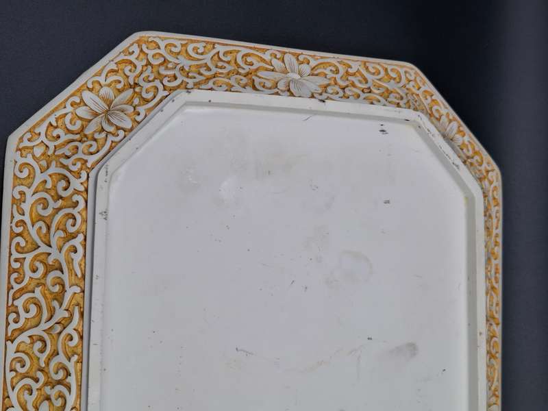 Vintage Ivory Cinnabar Carved Rectangular Tray - Unique & Rare