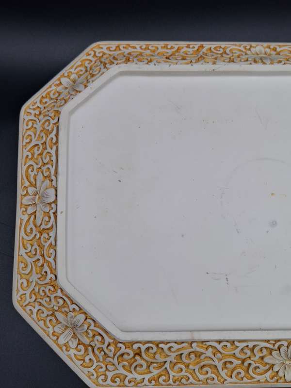 Vintage Ivory Cinnabar Carved Rectangular Tray - Unique & Rare