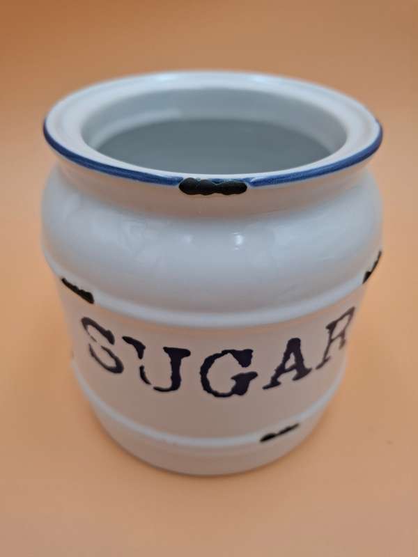 Vintage looking Ceramic Storage Canisters Coffee & Sugar with Blue Letters