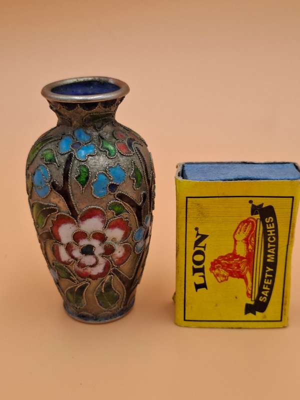 Vintage Miniature Urn Shape Cloisonné Vase - vibrant colours
