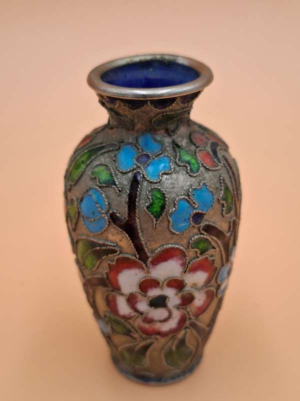 Vintage Miniature Urn Shape Cloisonné Vase - vibrant colours