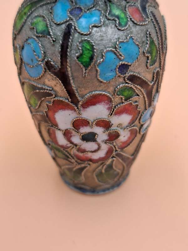 Vintage Miniature Urn Shape Cloisonné Vase - vibrant colours