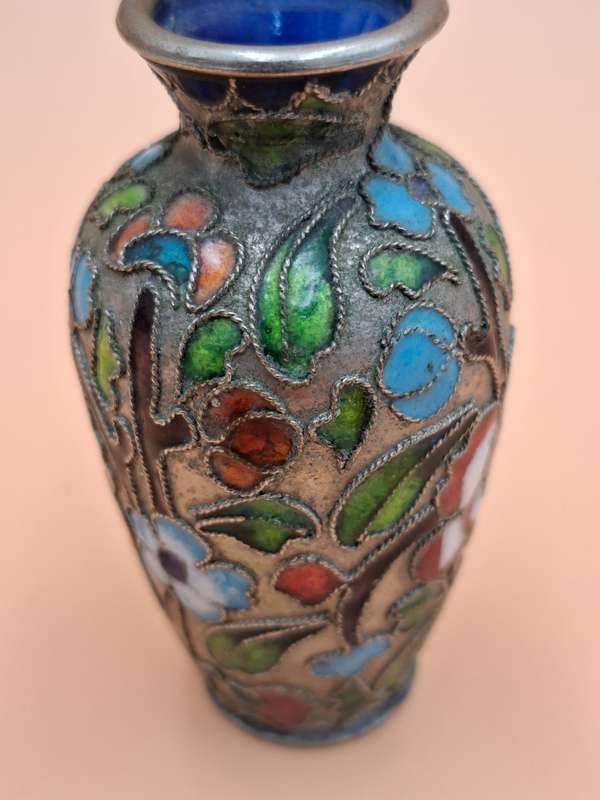 Vintage Miniature Urn Shape Cloisonné Vase - vibrant colours