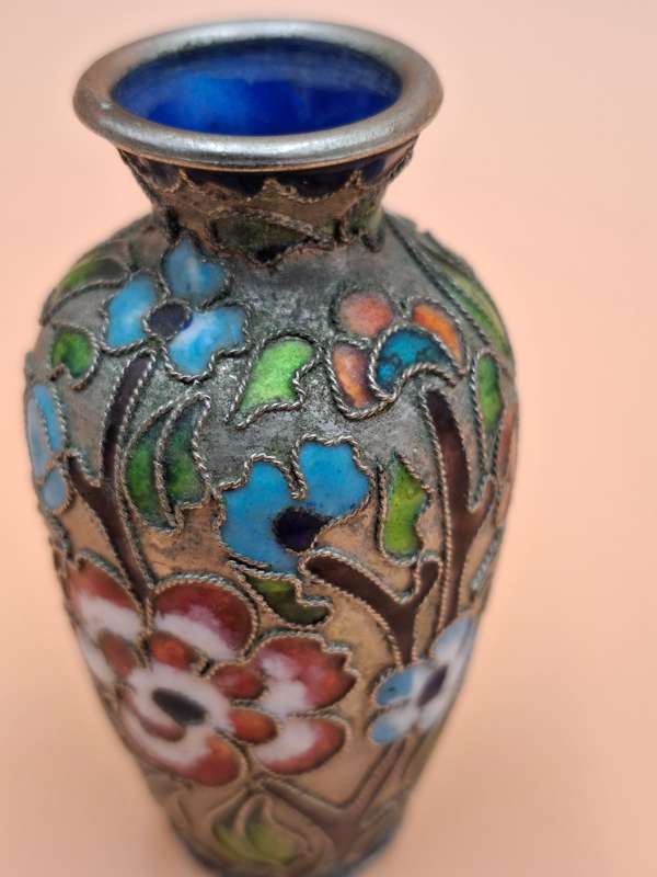 Vintage Miniature Urn Shape Cloisonné Vase - vibrant colours