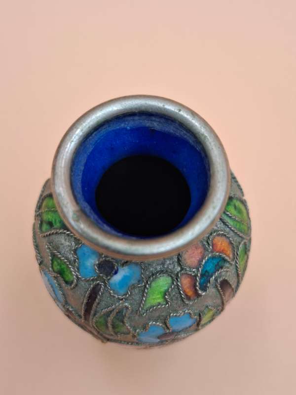 Vintage Miniature Urn Shape Cloisonné Vase - vibrant colours