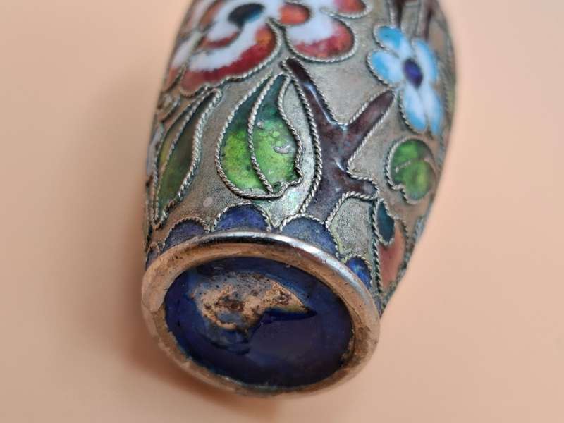Vintage Miniature Urn Shape Cloisonné Vase - vibrant colours