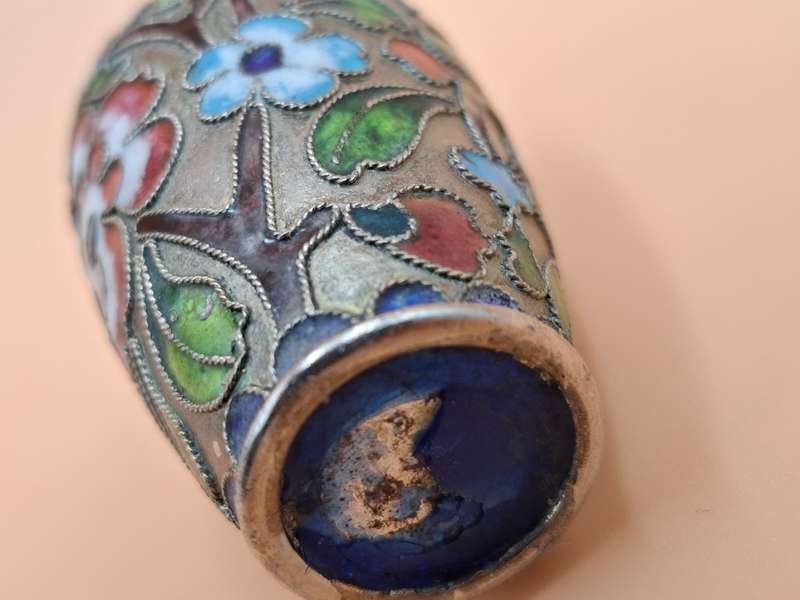 Vintage Miniature Urn Shape Cloisonné Vase - vibrant colours