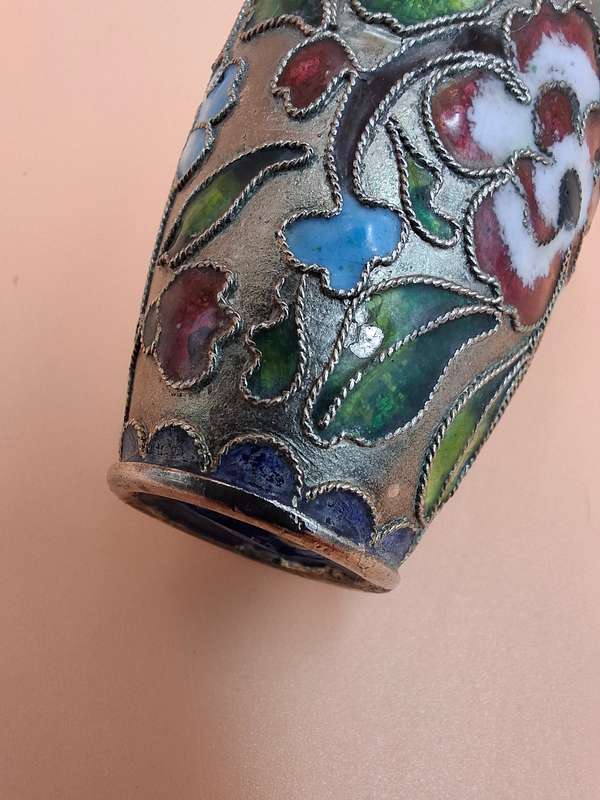 Vintage Miniature Urn Shape Cloisonné Vase - vibrant colours