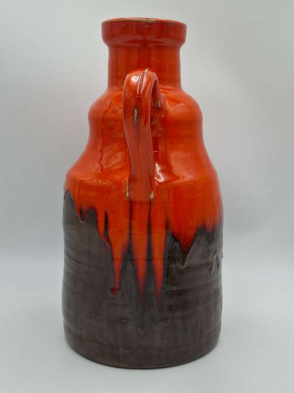 Pair of Mid-Century Retro Orange & Brown Drip Glazed - Jug & Vase