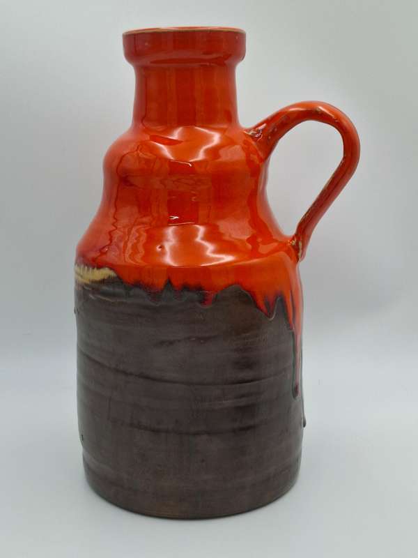 Pair of Mid-Century Retro Orange & Brown Drip Glazed - Jug & Vase