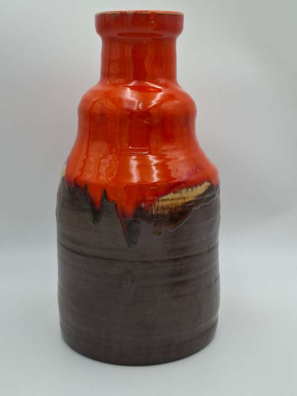 Pair of Mid-Century Retro Orange & Brown Drip Glazed - Jug & Vase
