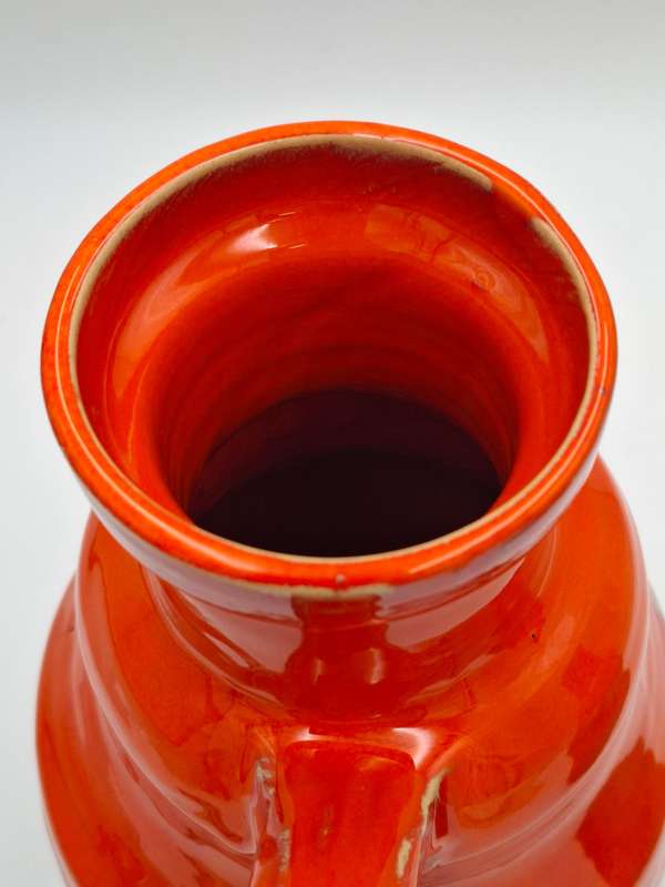 Pair of Mid-Century Retro Orange & Brown Drip Glazed - Jug & Vase