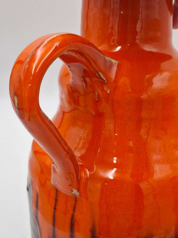 Pair of Mid-Century Retro Orange & Brown Drip Glazed - Jug & Vase