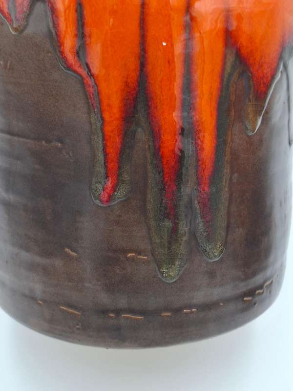Pair of Mid-Century Retro Orange & Brown Drip Glazed - Jug & Vase