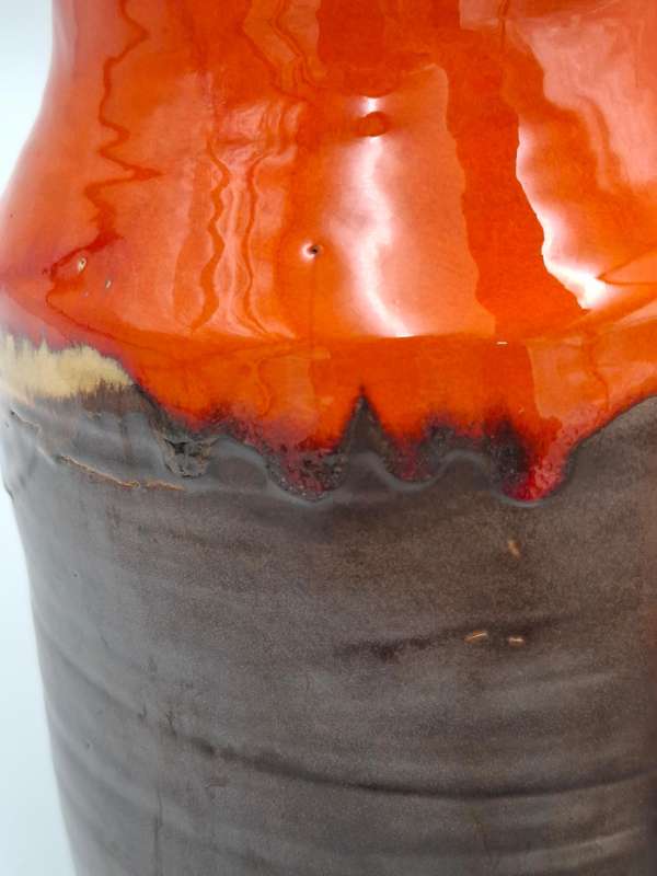 Pair of Mid-Century Retro Orange & Brown Drip Glazed - Jug & Vase