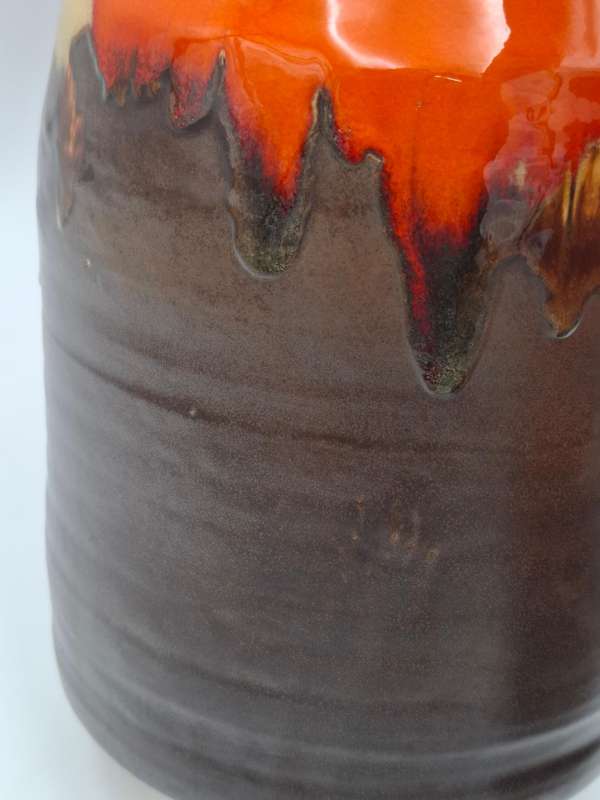 Pair of Mid-Century Retro Orange & Brown Drip Glazed - Jug & Vase