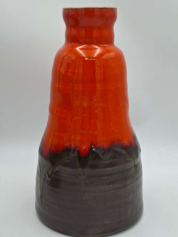 Pair of Mid-Century Retro Orange & Brown Drip Glazed - Jug & Vase