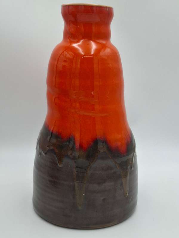 Pair of Mid-Century Retro Orange & Brown Drip Glazed - Jug & Vase