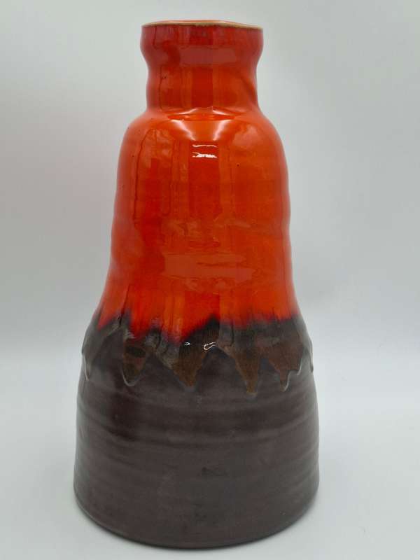 Pair of Mid-Century Retro Orange & Brown Drip Glazed - Jug & Vase