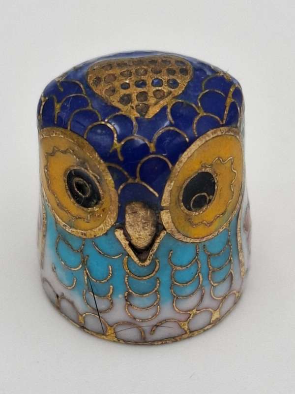 Vintage Cloisonné Thimble with Owl Design
